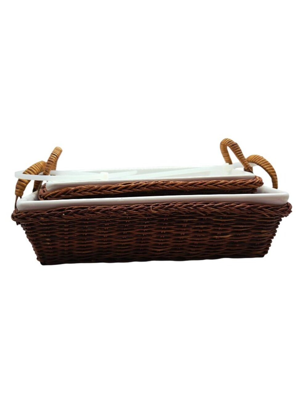 Temp-Tations Ceramic Serving Dishes Wicker Baskets Set Of 2 Rustic Brown White